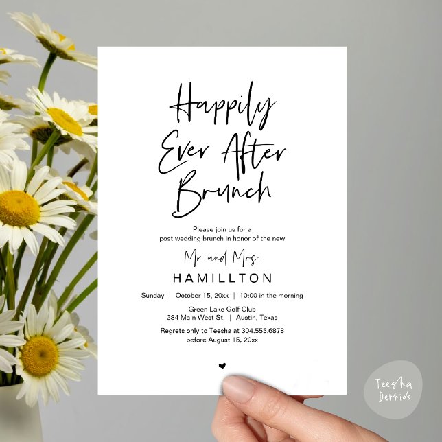 Invitation Déjeuner de conte de fées, fête de mariage intime (Happily Ever After Brunch The Morning After Invitation Card PDF Newlyweds in Black White)