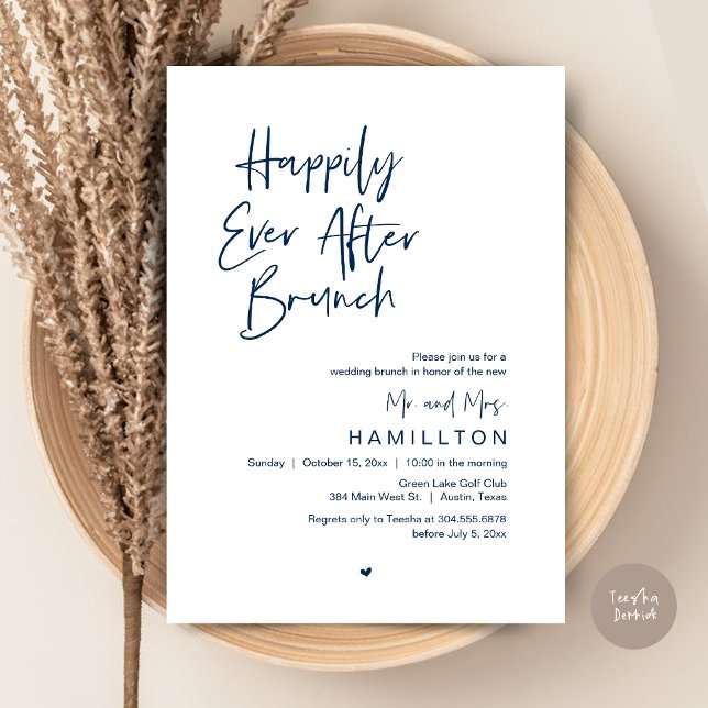 Invitation Déjeuner de conte de fées le lendemain matin (Happily Ever After Brunch The Morning After Invitation Card PDF Newlyweds in Navy Blue)