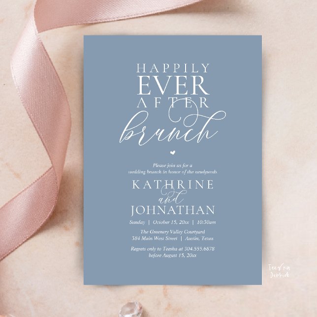 Invitation Déjeuner de conte de fées Mariage élégant et intim (Happily Ever After Brunch Modern Classy Wedding Elopement Invitation Card in Dusty Blue)
