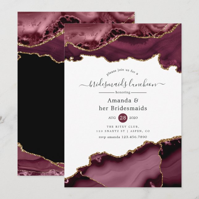 Invitation Déjeuner de demoiselles d'honneur en agate bordeau (Devant / Derrière)