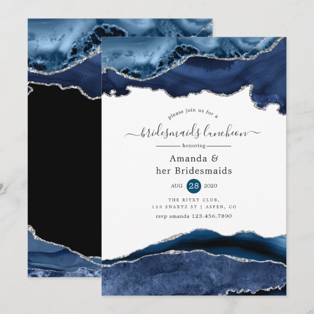 Invitation Déjeuner de demoiselles d'honneur Navy et Agate ar (Devant / Derrière)