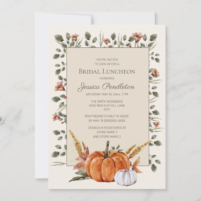 Invitation Déjeuner de douche de mariée citrouilles orange bl (Devant)