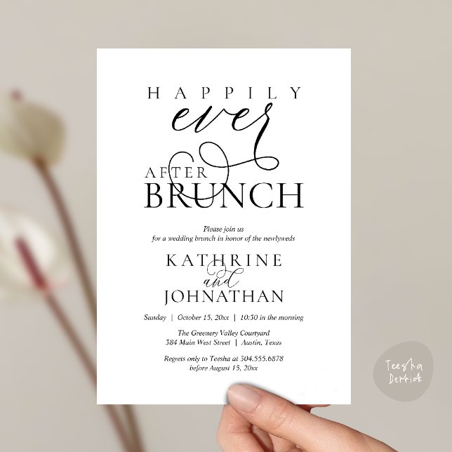 Invitation Déjeuner de Félicitations Après l'Élément de Maria (Happily Ever After Brunch Post Wedding Elopement Reception Invitation Card in Black and White)