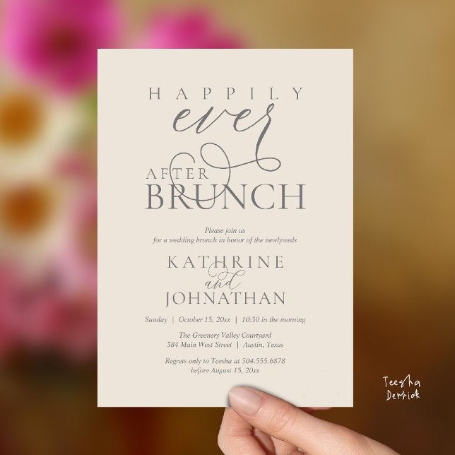 Invitation Déjeuner de Félicitations Après l'Élopement de Mar (Happily Ever After Brunch Post Wedding Elopement Reception Invitation Card in Cream and Grey)