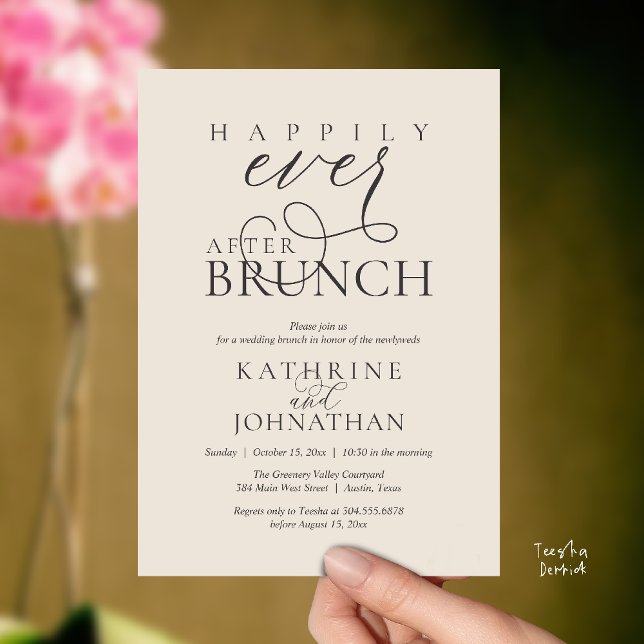 Invitation Déjeuner de Félicitations Après l'Élopement de Mar (Happily Ever After Brunch Post Wedding Elopement Reception Invitation Card in Cream Charcoal Grey)
