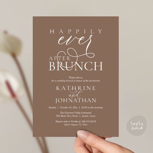 Invitation Déjeuner de Félicitations Après l'Élopement de Mar (Happily Ever After Brunch Post Wedding Elopement Reception Invitation Card in Taupe Brown)