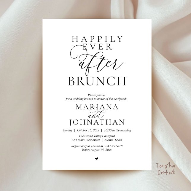 Invitation Déjeuner de Félicité Éternelle, Mariage Élégant Mo (Happily Ever After Brunch, Modern Elegant Wedding Farewell Invitation card in Black and White)