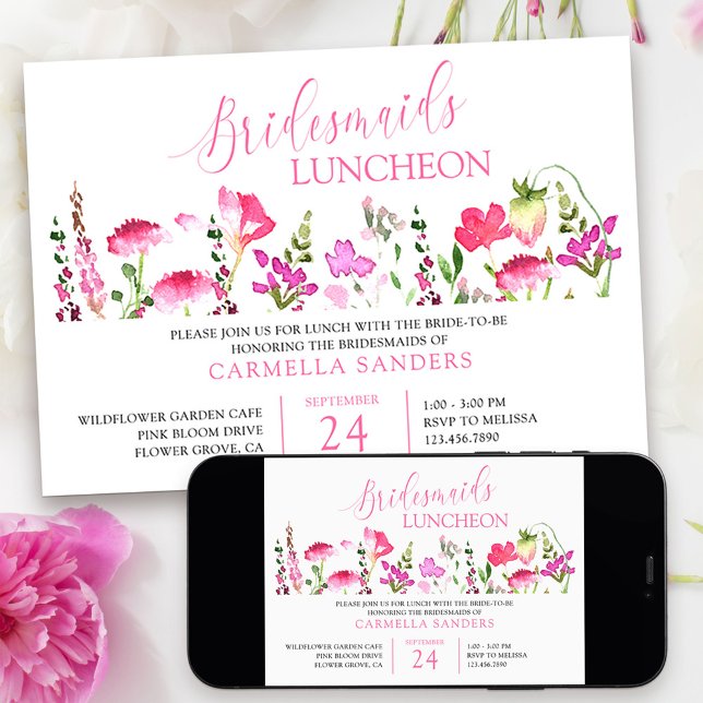 Invitation Déjeuner de femmes Fleurs sauvages rose (Bridal Shower Invitation from my Pink Wildflower Collection.)