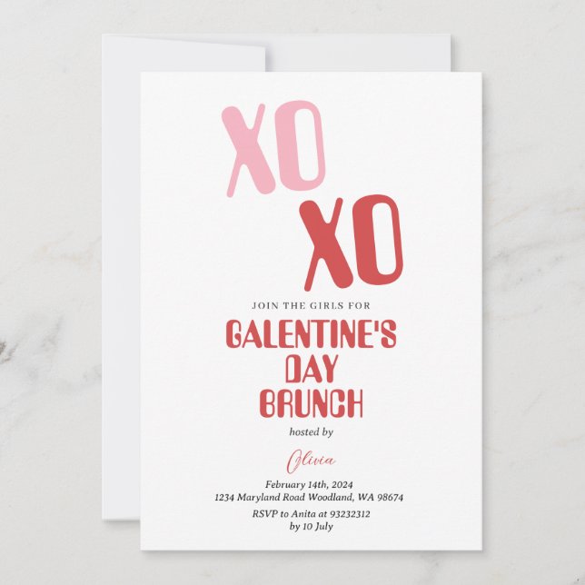 Invitation Déjeuner de fête de la Saint-Valentin Galentine am (Devant)