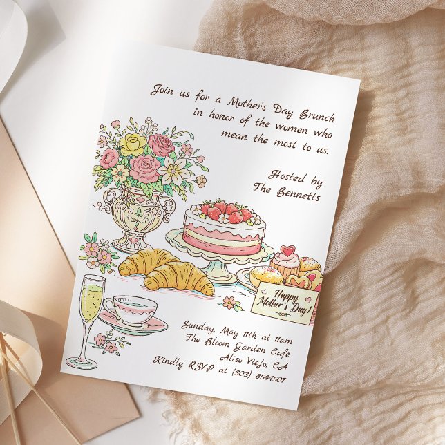 Invitation Déjeuner de fête des mères avec des fleurs (Créateur téléchargé)