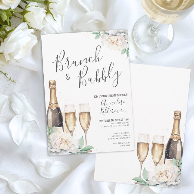 Invitation Déjeuner de Fleurs en Champagne et Réception de Ma (Floral Brunch And Bubbly Bridal Shower Invitation)