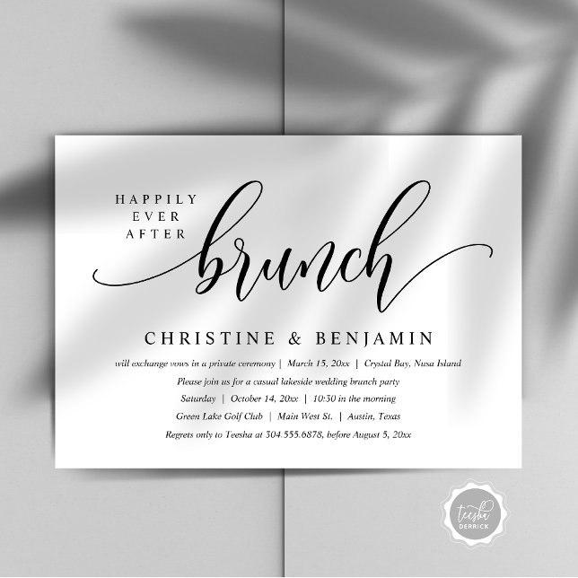 Invitation Déjeuner de Fuite Romantique, Écriture Moderne (Happily Ever After Brunch Party, Modern Script Invitation card, Printed and or digital download)