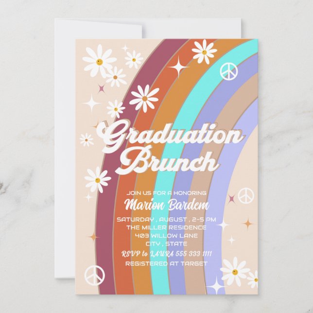 Invitation Déjeuner de graduation à l'aquarelle rétro groovy (Devant)