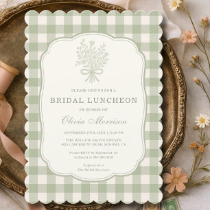 Invitation Déjeuner de mariage à carreaux vert sauge ruban fl