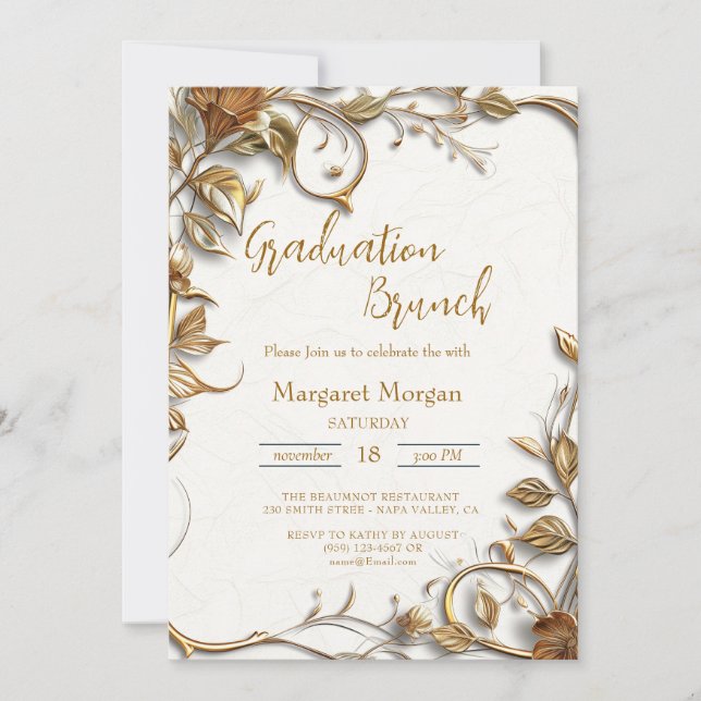 Invitation Déjeuner de mariage aux feuilles d'or (Devant)