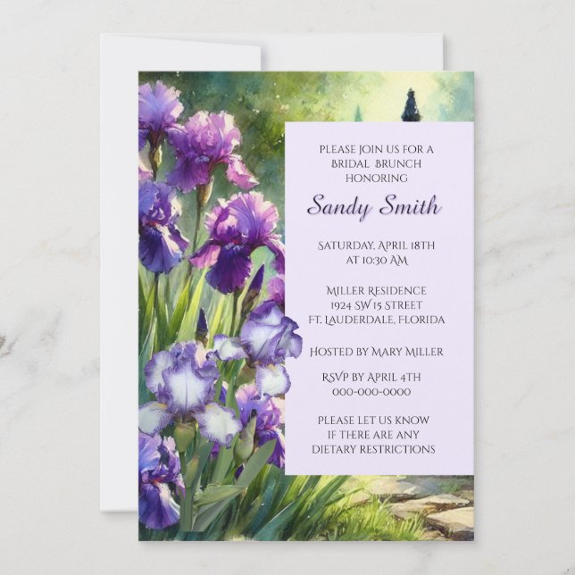 Invitation Déjeuner de mariage aux iris violets               (Devant)