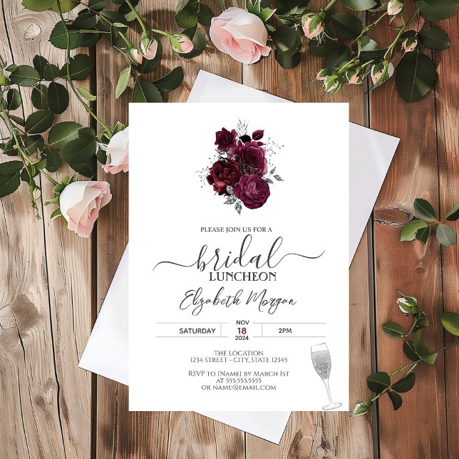 Invitation Déjeuner de mariage aux Roses de Bourgogne (Créateur téléchargé)