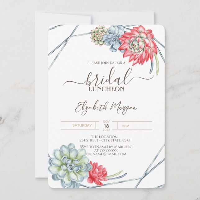 Invitation Déjeuner de mariage aux succulentes du désert à l' (Devant)