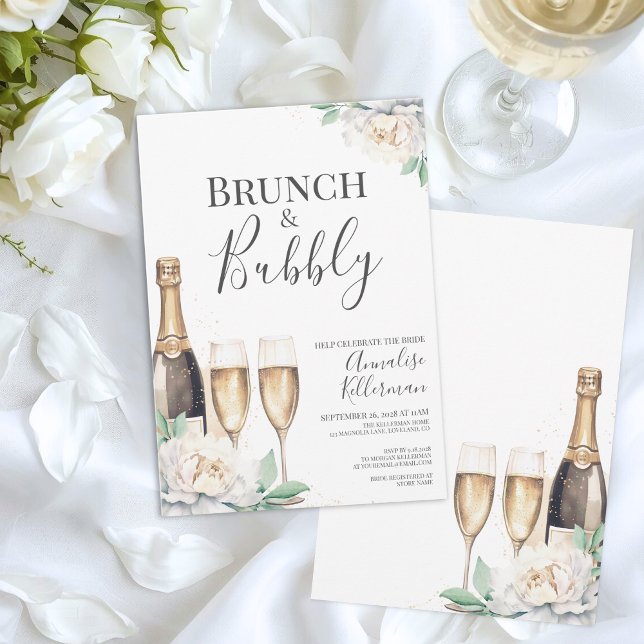 Invitation Déjeuner de mariage avec bulles (Brunch And Bubbly Floral Bridal Shower Invitation)