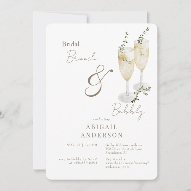 Invitation Déjeuner de mariage Blanc & Or et Shower de bulles (Devant)