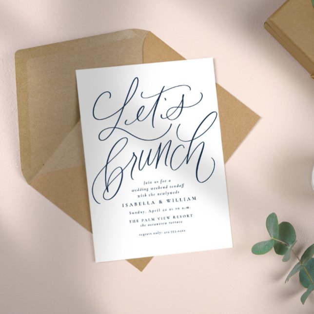 Invitation Déjeuner de mariage bleu marine et blanc lettrage  (Créateur téléchargé)