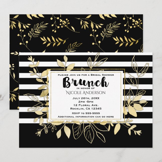 Invitation Déjeuner de mariage botanique moderne de luxe en n (Devant / Derrière)