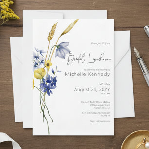 Invitation Déjeuner de mariage champêtre moderne bleu et jaun