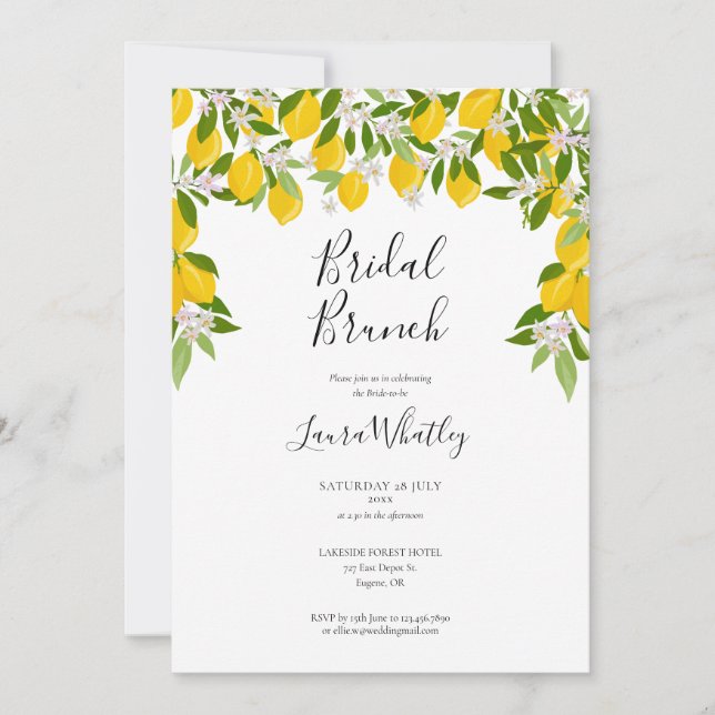 Invitation Déjeuner de mariage Citrons Verdure Enterrement de (Devant)