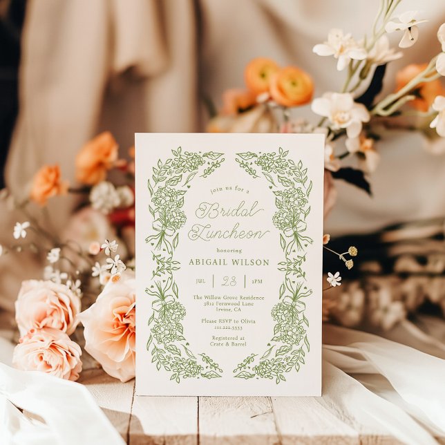 Invitation Déjeuner de mariage élégant aux fleurs vert sauge (Créateur téléchargé)