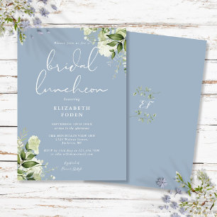 Invitation Déjeuner de mariage en bleu poussiéreux avec monog