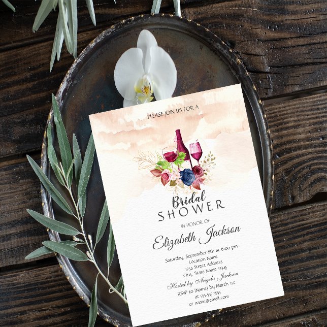 Invitation Déjeuner de mariage floral avec dégustation de vin (Créateur téléchargé)