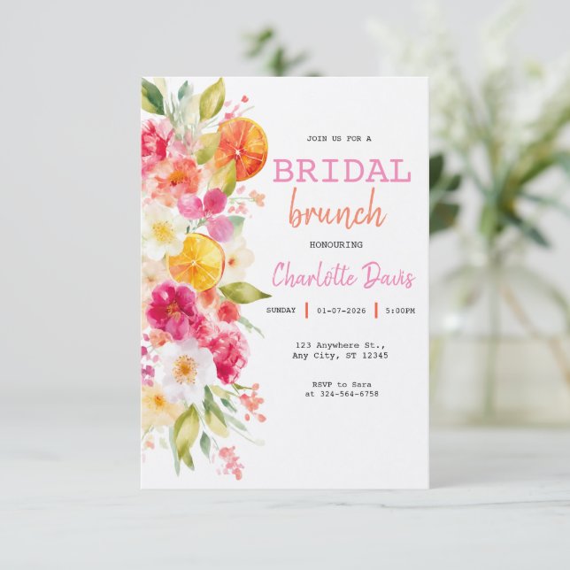 Invitation Déjeuner de Mariage Floral Citron Élégant Chic (Debout devant)