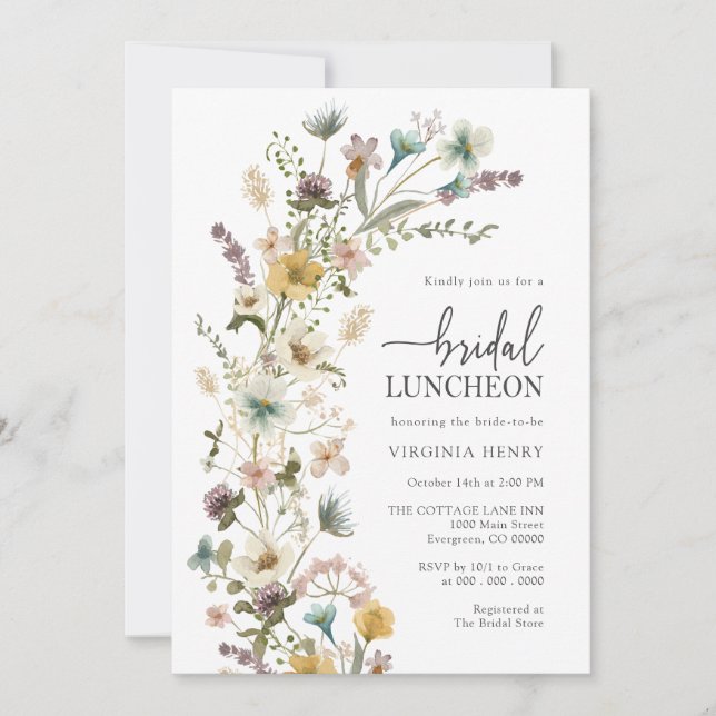 Invitation Déjeuner de mariage floral élégant (Devant)