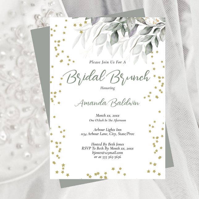 Invitation Déjeuner de mariage Gold Stars  (Bridal Brunch Gold Stars Invitation)