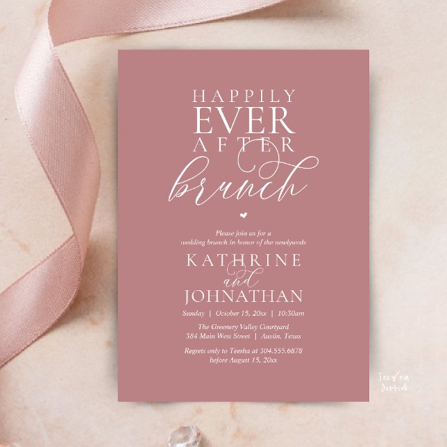 Invitation Déjeuner de Mariage Happily Ever After Élégant Mar (Happily Ever After Brunch Modern Classy Wedding Elopement Invitation Card in Dusty Rose Pink)