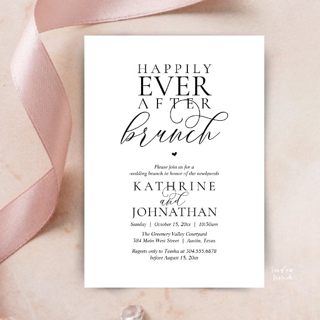 Invitation Déjeuner de Mariage Happily Ever After Élégant Mar (Happily Ever After Brunch Modern Classy Wedding Elopement Invitation Card in Black and White)