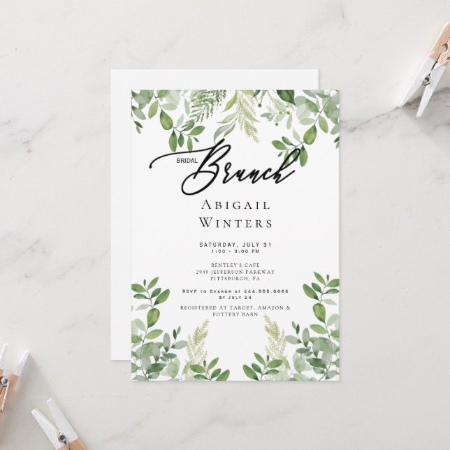 Invitation Déjeuner de mariage moderne avec feuillage Fête de (Devant/Arrière en situation)