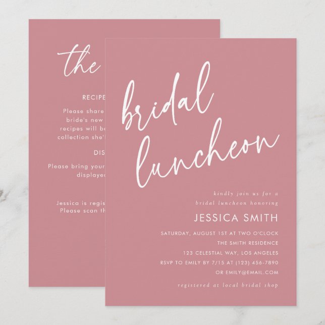 Invitation Déjeuner de mariage QR Code Dusty Rose (Devant / Derrière)