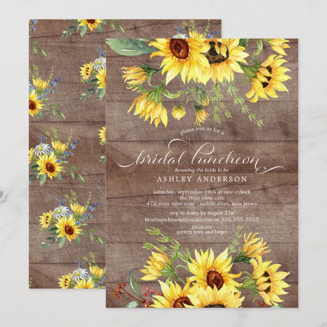 Invitation Déjeuner de mariage rustique ensoleillé jaune tour (Devant / Derrière)