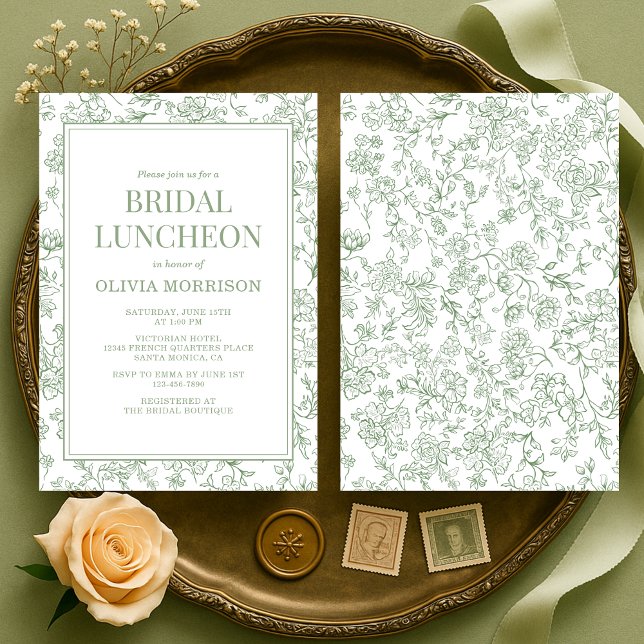 Invitation Déjeuner de mariage, sauge vert, floral français v (Créateur téléchargé)