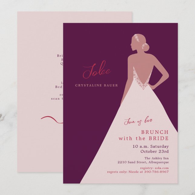 Invitation Déjeuner de mariage silhouette de mariée minimalis (Devant / Derrière)