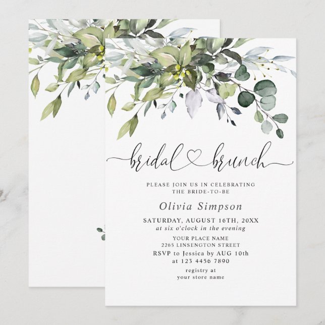 Invitation Déjeuner de mariage simplement élégant au eucalypt (Devant / Derrière)