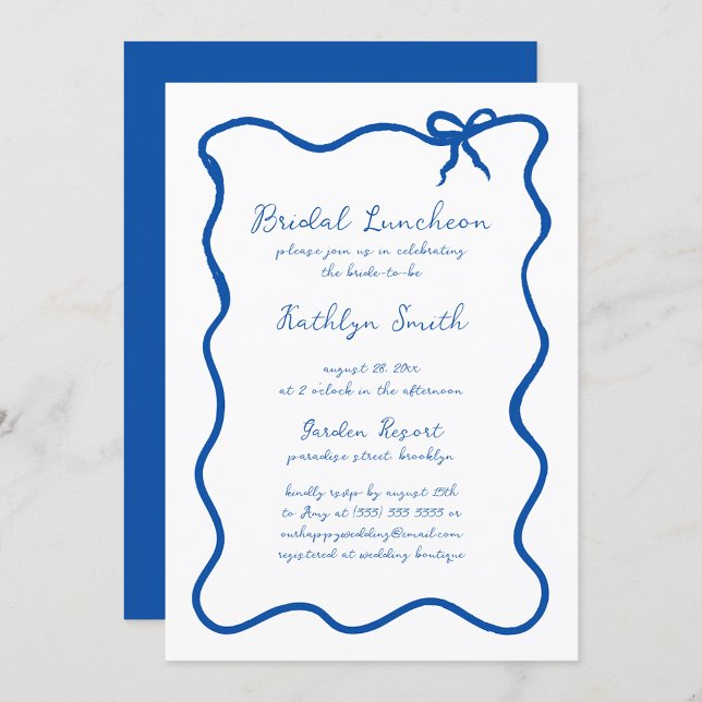 Invitation Déjeuner de mariée bleu Whimsical avec ruban à mai (Créateur téléchargé)