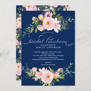 Invitation Déjeuner de mariée Blue Blush Roses & Peonies