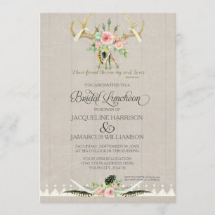 Invitation Déjeuner de mariée BOHO Feather Deer Antler Art Ro
