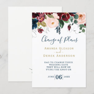 Invitation Déjeuner de mariée Burgundy, Rose et Bleu de minui