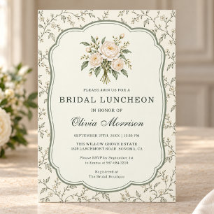 Invitation Déjeuner de Mariée Floral Français Vert Sauge