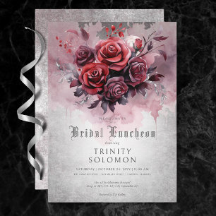 Invitation Déjeuner de mariée gothique noir et rouge rose flo