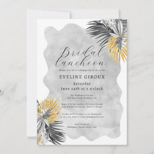 Invitation Déjeuner de mariée Tropical Palm Black White Gold