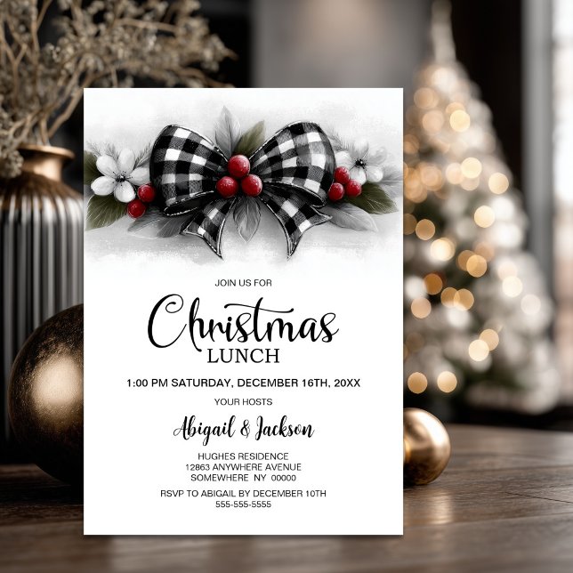 Invitation déjeuner de Noël avec nœud à carreaux d (Créateur téléchargé)